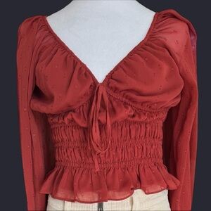 Express Rust Red Smocked Blouse